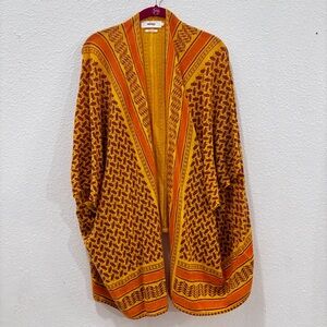 NOTSHY Cashmere Orange and Yellow Patterned Cape Cardigan Sweater One Size